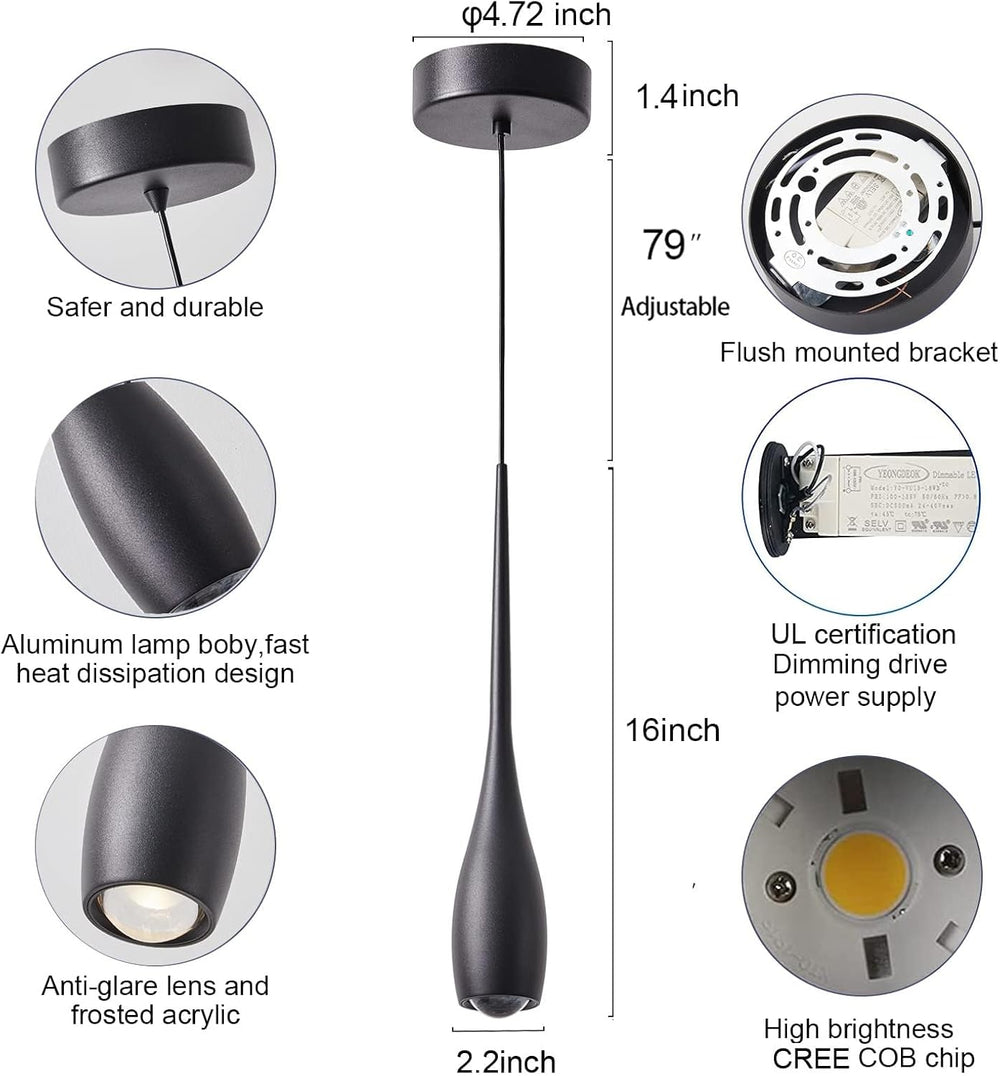 Black Pendant Lights Kitchen Island, Modern LED Pendant Light Fixtures, Small...