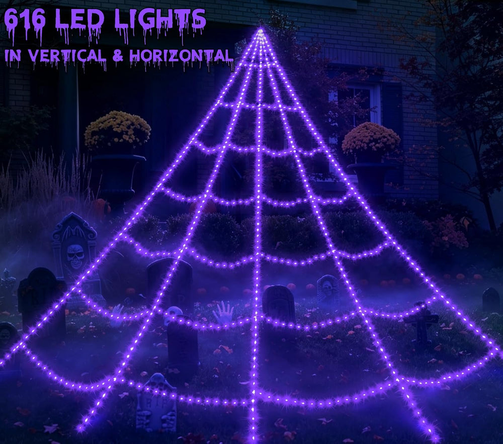 Halloween Decorations Outdoor 616 LED Halloween Spider Web Decoration