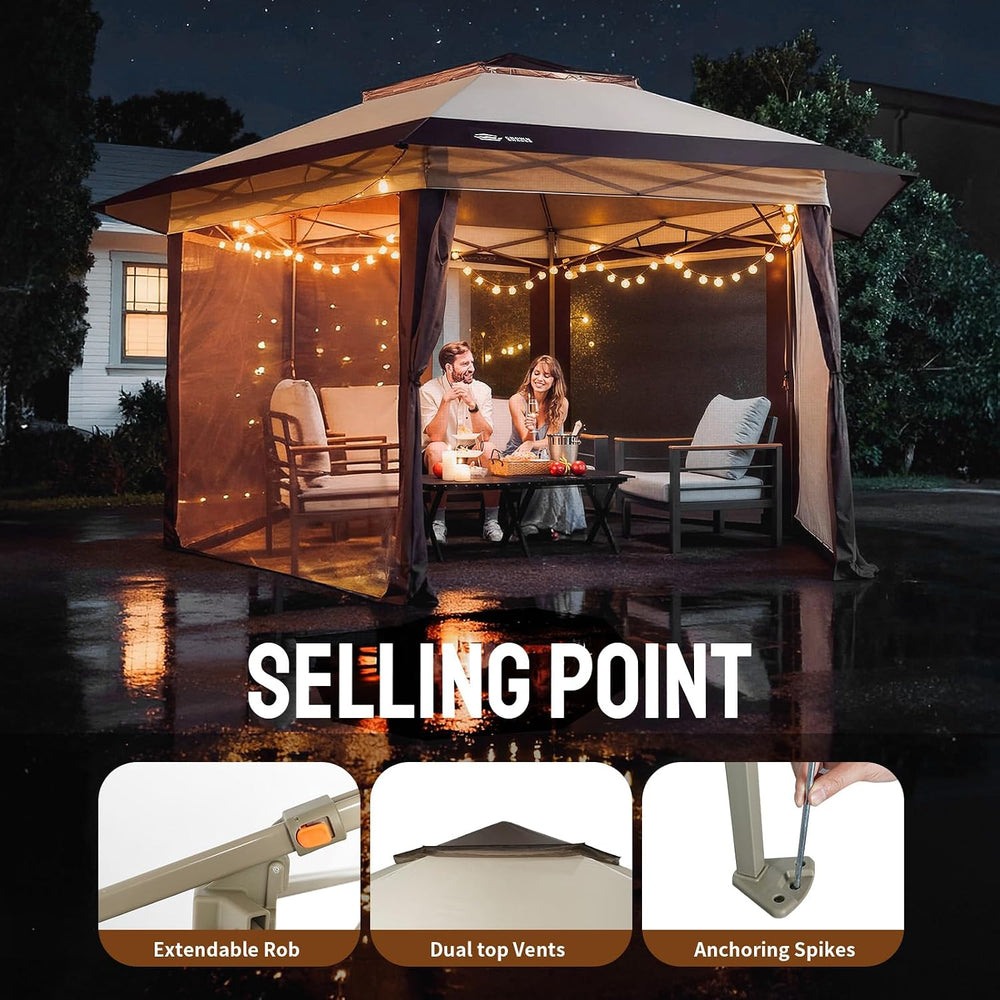 CROWN SHADES 12x12 Pop Up Gazebo with Mosquito Nettings, Patented CENTERLOK 6...