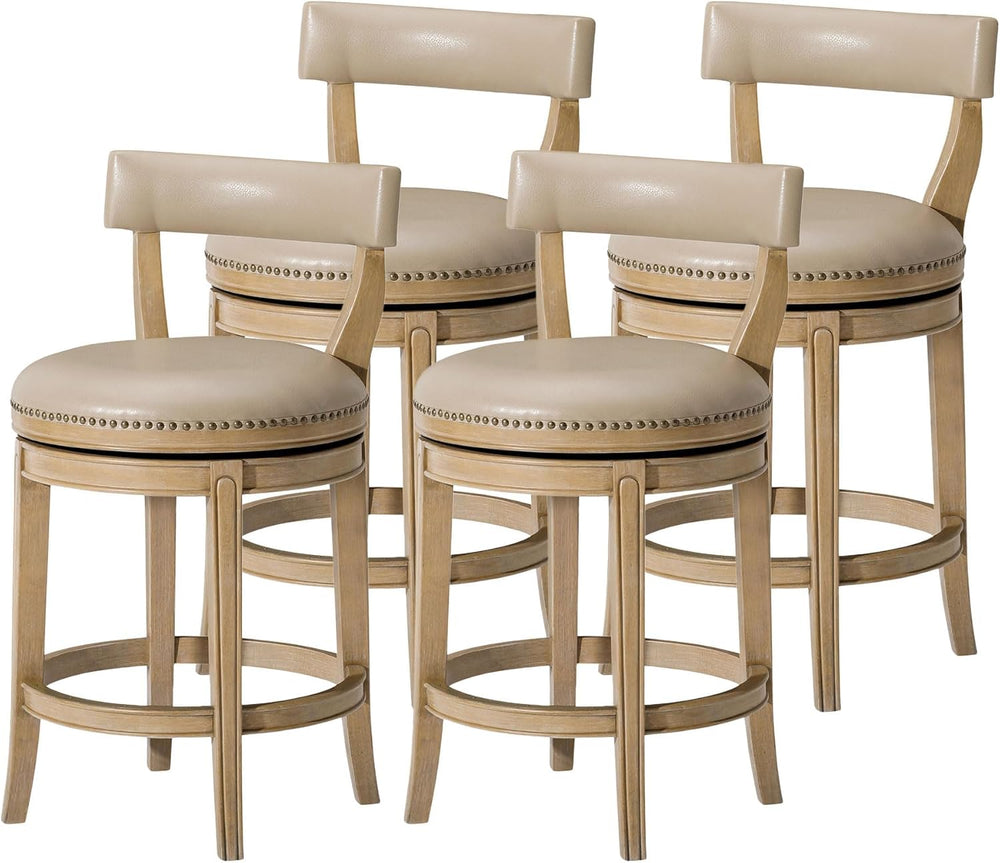 Maven Lane Alexander Counter Stool, Brown, Beige Leather, 26", Set of 4