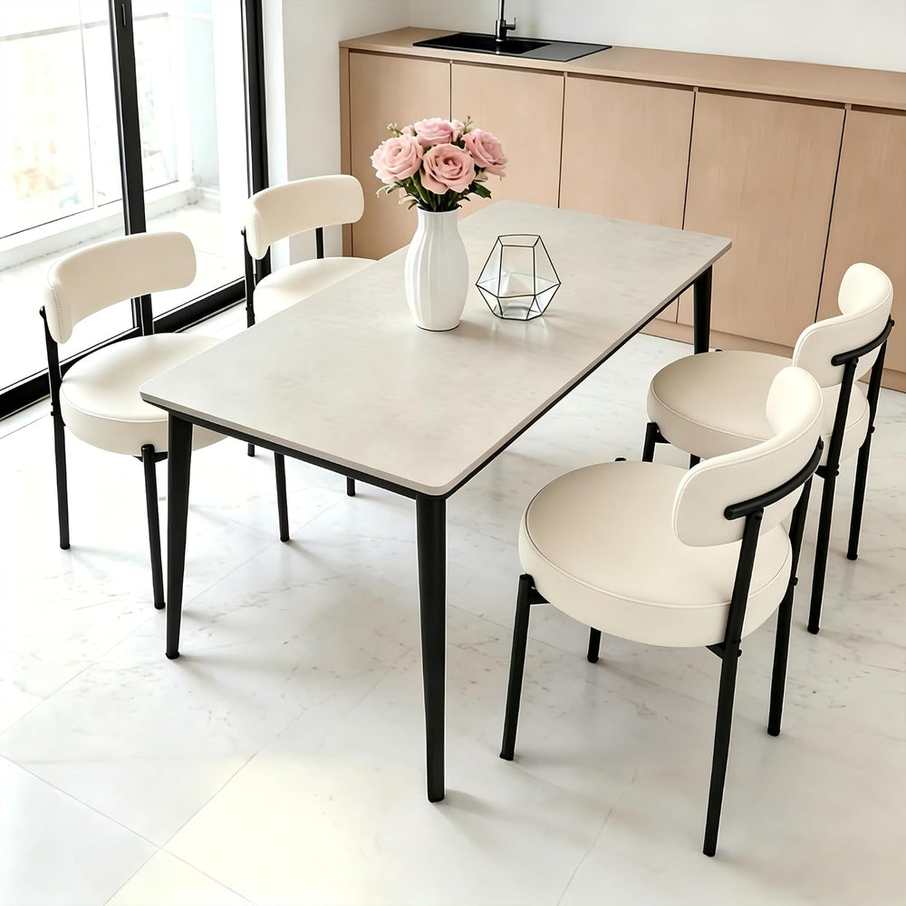 DYHOME Modern Dining Chairs Set of 2/PU Upholstered Dining Room Chair Cream