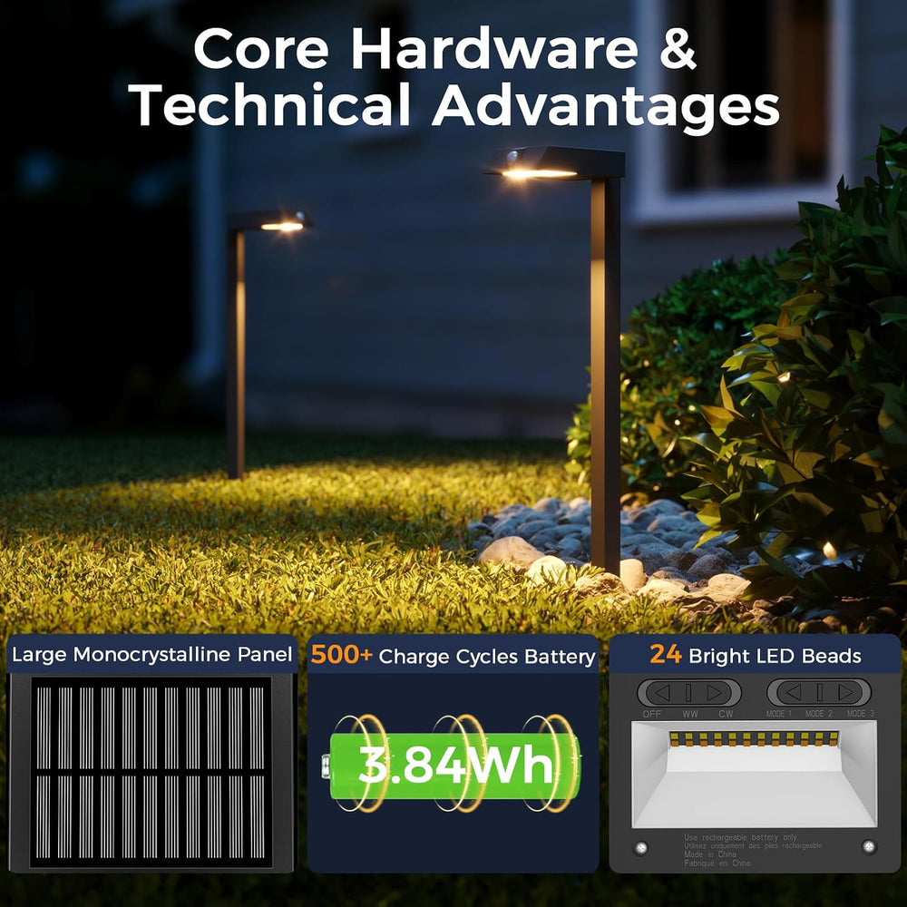 XMCOSY+ Solar Pathway Lights, 6 Pack Metal Motion Sensor Outdoor Lights