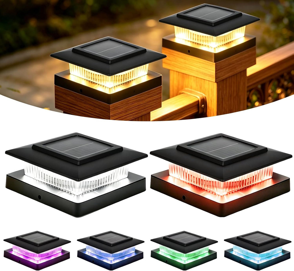 4x4 Solar Post Cap Lights, 13 Lighting Modes RGB Post Solar Lights Outdoor