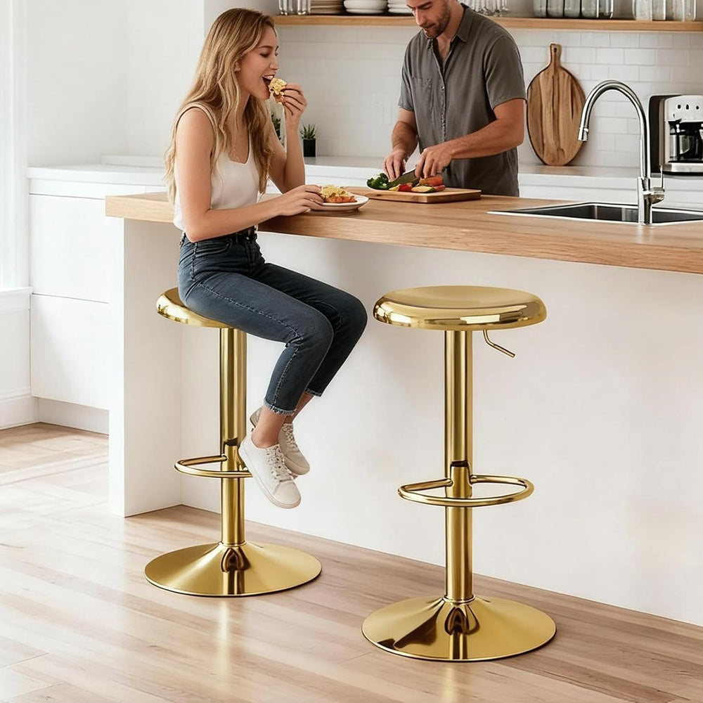 CAROLMADE Bar Stools Set of 2, Adjustable Metal Bar stools Swivel Counter Hei...