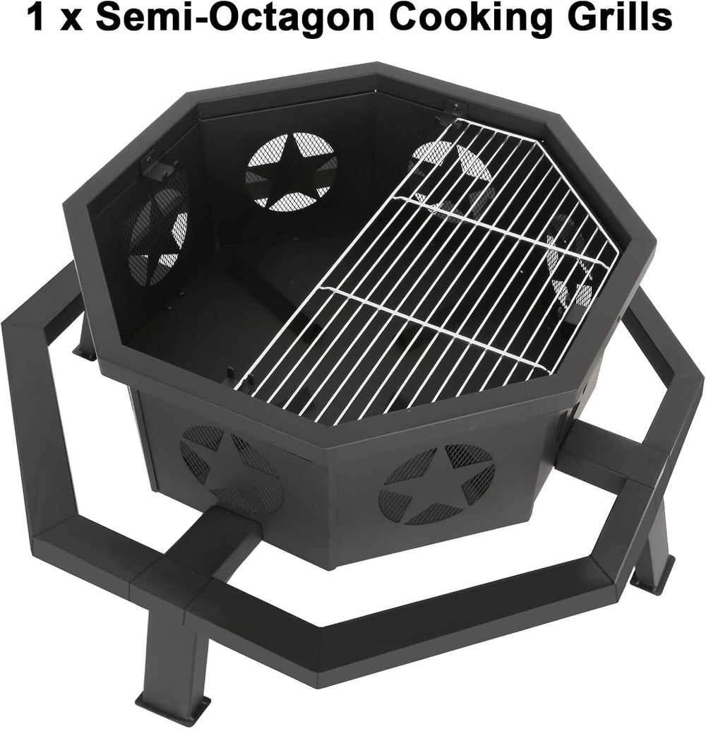 Hykolity 31 Inch Fire Pit, Octagonal Outdoor Fire Pit, 2 in 1 Wood Burning Fi...