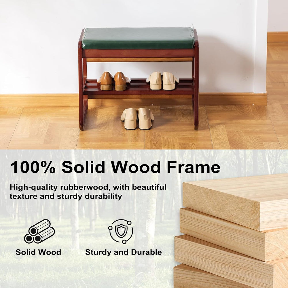 SOBIBO Solid Wood Shoe Bench, 2-Tier Wooden Entryway Bench, Modern Shoe Rack ...