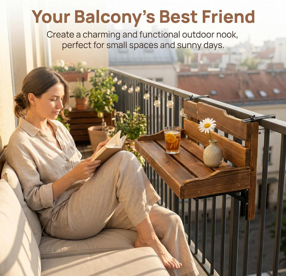 Folding Balcony Railing Table, Solid Wood Balcony Hanging Table, Railing Plan...