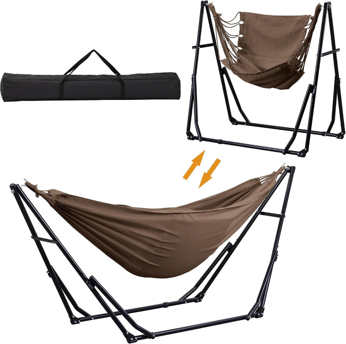 Ainfox Hammock with Foldable Stand, 2 in 1 Hammock and Swinging Chair with Carrying Bag, Portable Camping Chair Suitable for Outside, Swing,Patio,Garden,Camping Trip Coffee