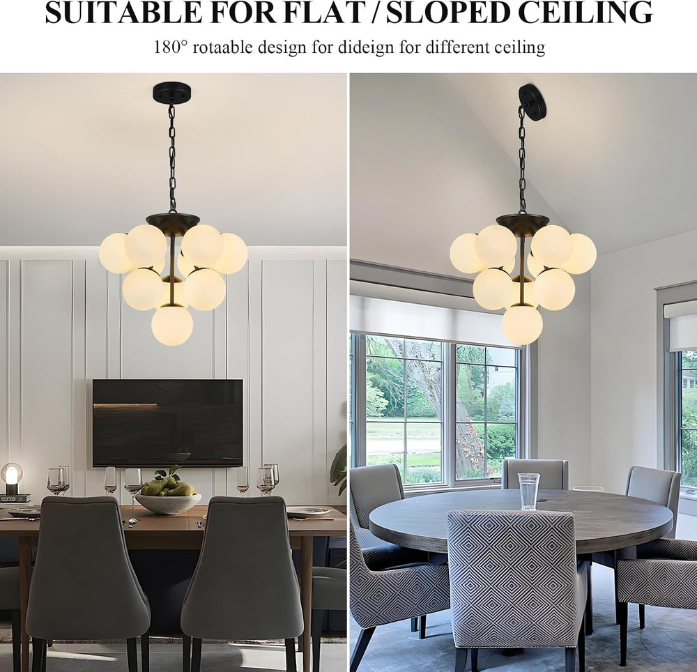 10 Lights Globe Pendant Light Mid Century Pendant Lighting Modern Black Sputn...