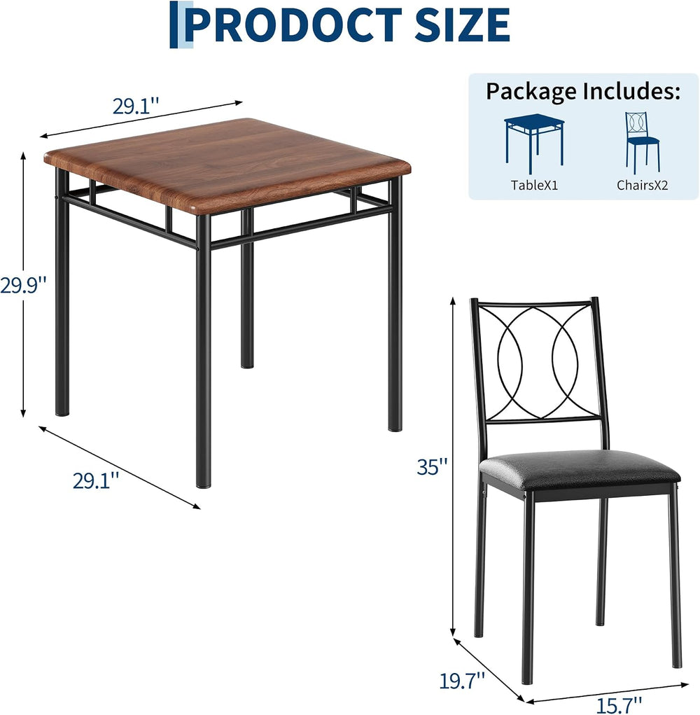 Garvee Dining Table Set for 2, Small Kitchen Table with Upholstered Chairs