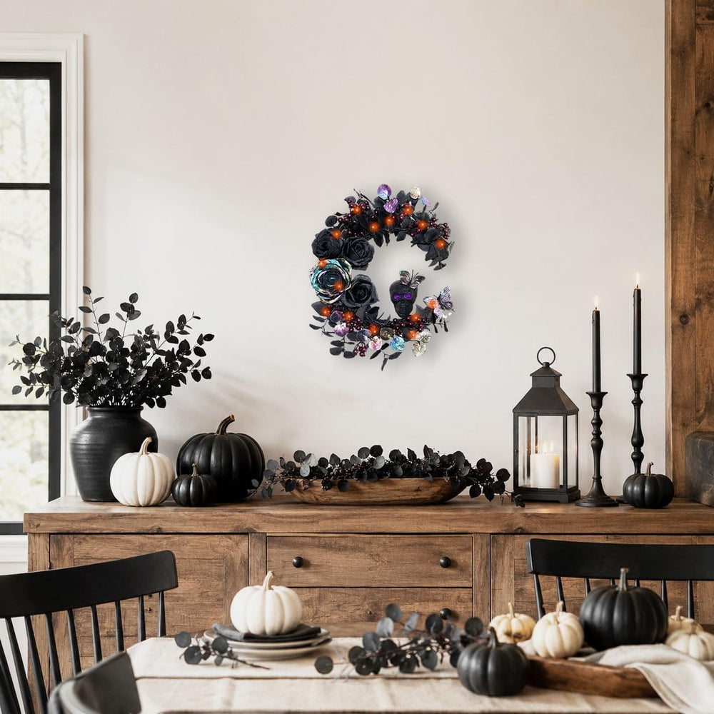 18 Inch Halloween Wreath for Front Door, Iridescent Leaves