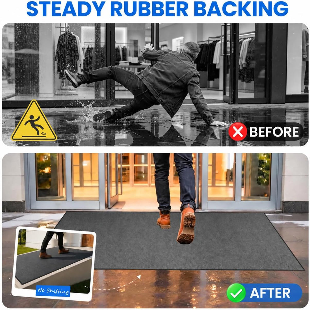 Front Door Mat Outside Entrance, Heavy Duty Non Slip Doormat, Dark Grey