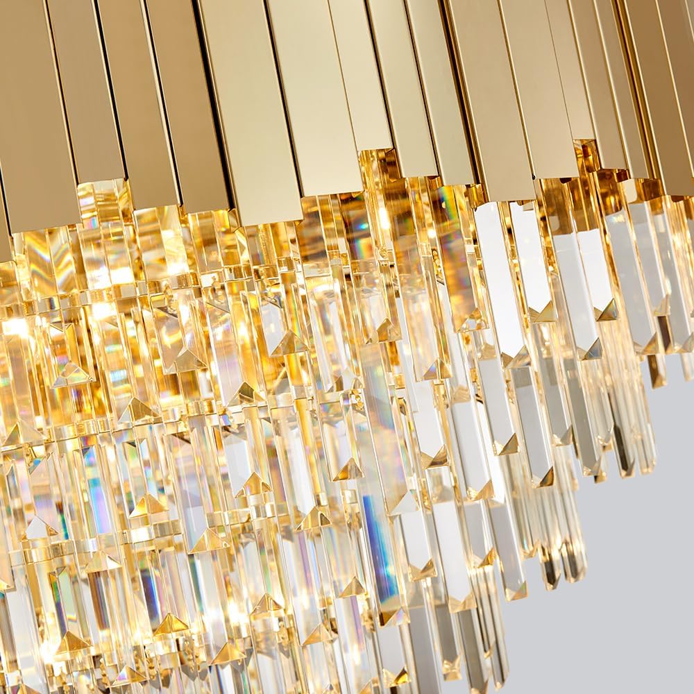 Crystal Chandeliers for High Ceilings 27-Light Modern Chandelier Large Gold C...