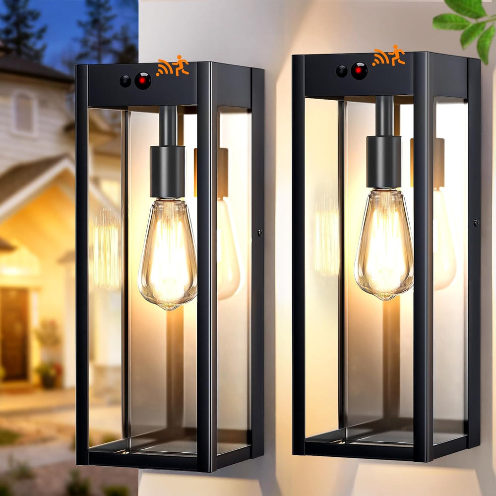 16" Large Solar Porch Lights Outdoor 2-Pack, Matte Black