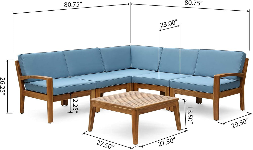 Great Deal Furniture Noble House Grenada Outdoor Acacia Wood 5 Seater Section...