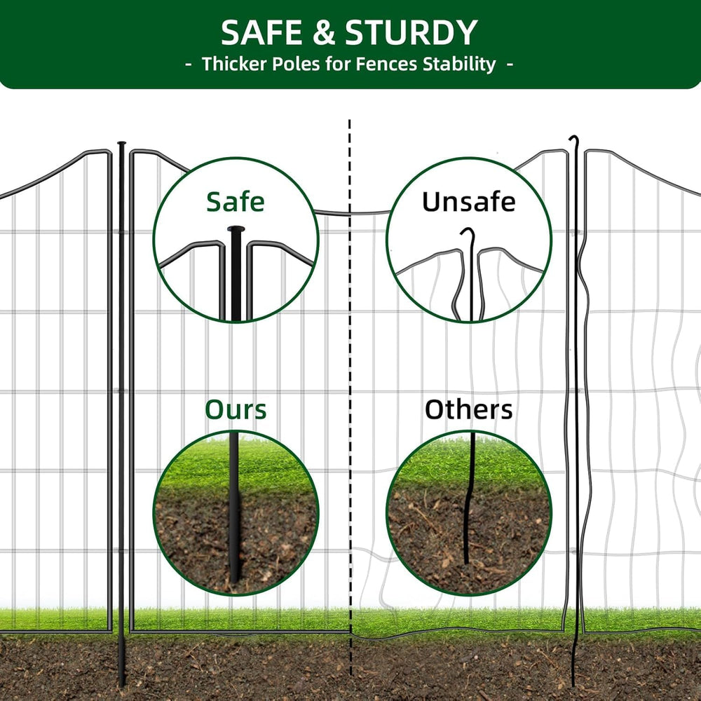 18 Panels No Dig Decorative Fence with Gate, 33 in(H) X 40.5 ft(L) Tall Garde...