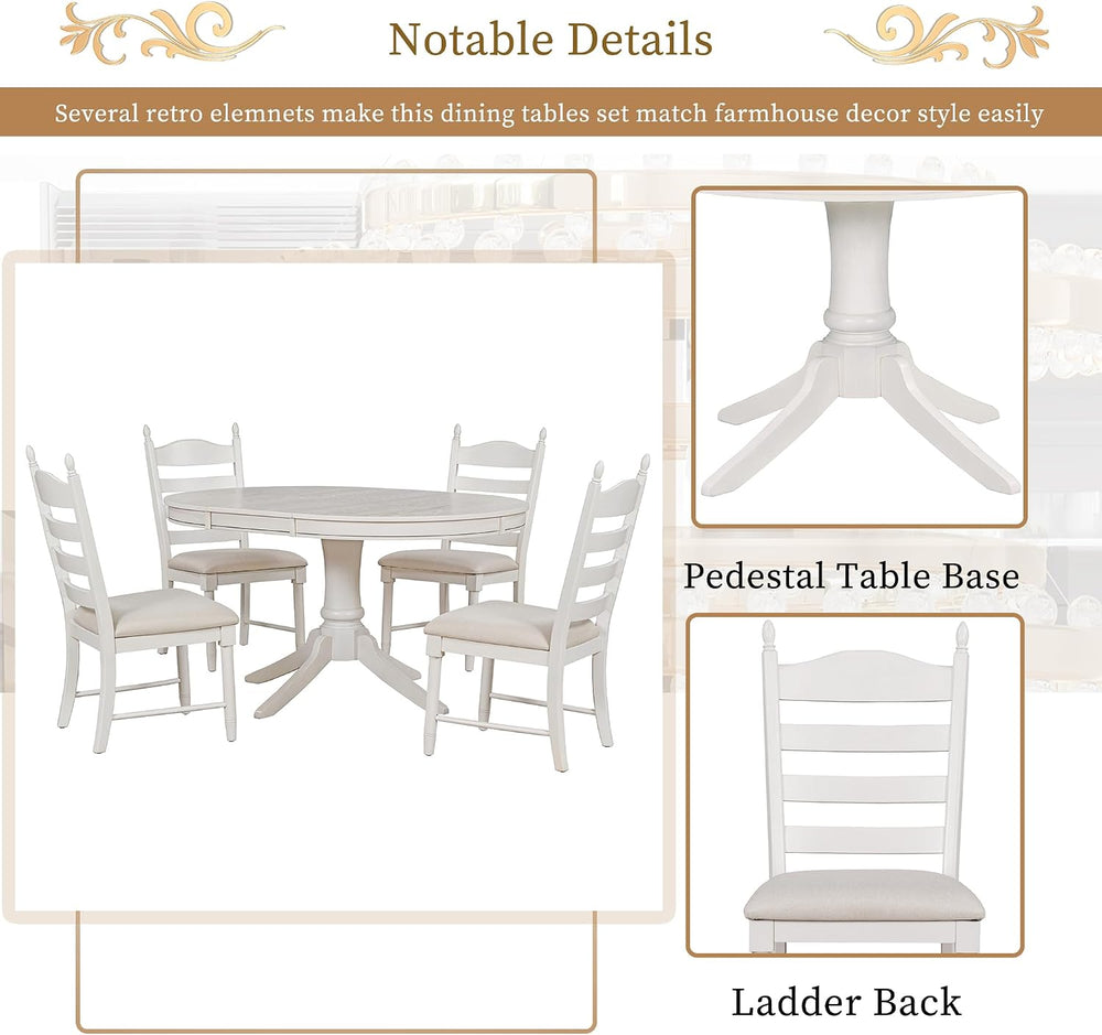 LUMISOL 5-Piece Solid Wood Dining Table Set for 4, Farmhouse Kitchen Table Se...