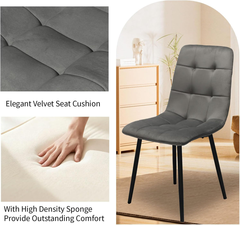 Velvet Dining Chairs Set of 4, Mid Century Upholstered Gray Dining Room Chair...