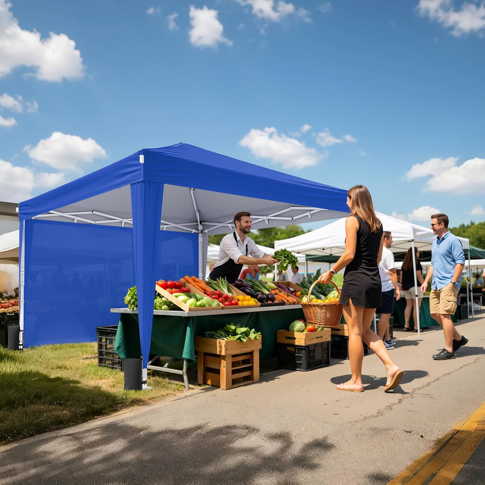 10x10 Pop Up Canopy Tent with Sidewalls, Portable Shelter,Blue