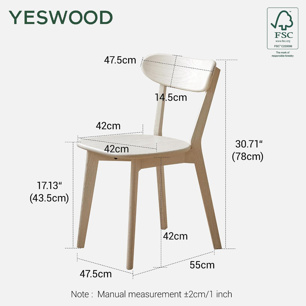 YESWOOD Oak Dining Chairs Set of 2, 100% Solid Wood Kitchen Chairs with Curve...