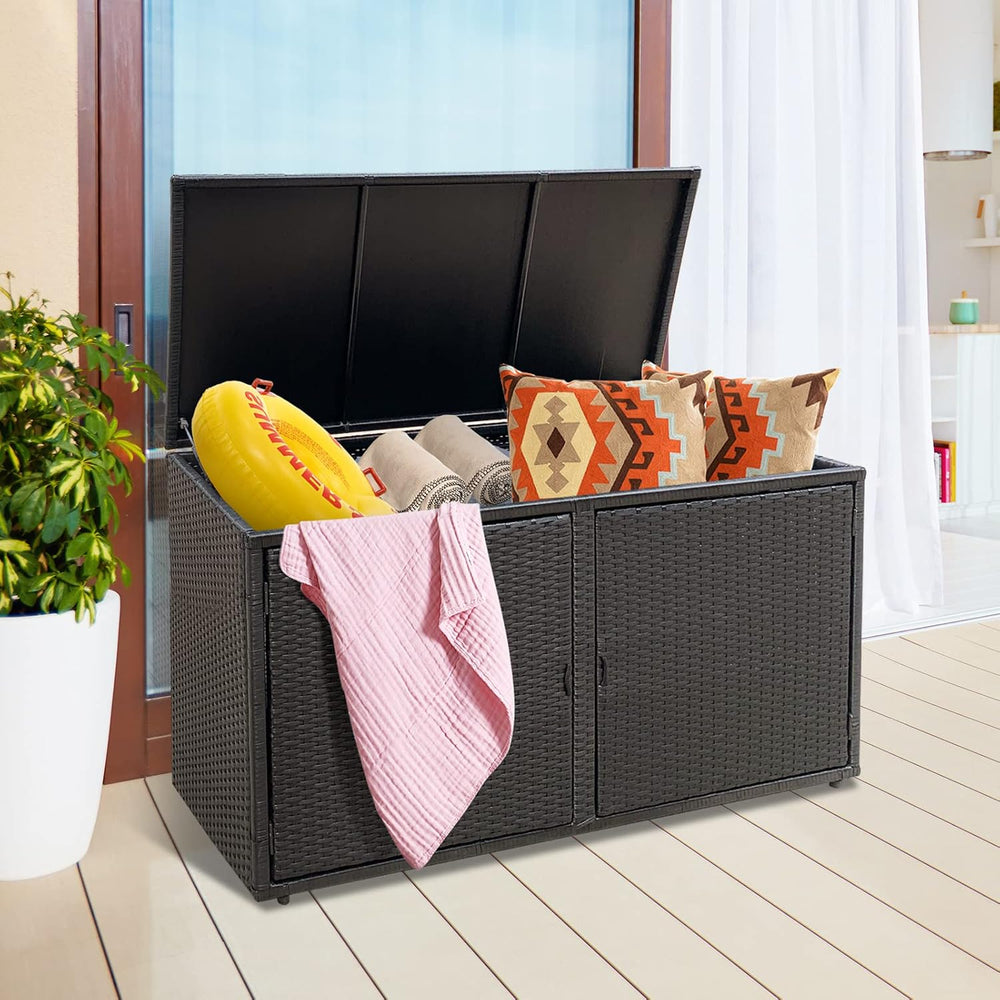 Giantex Rattan Deck Box Outdoor&Indoor 88 Gallon Wicker Storage Bench W/S...