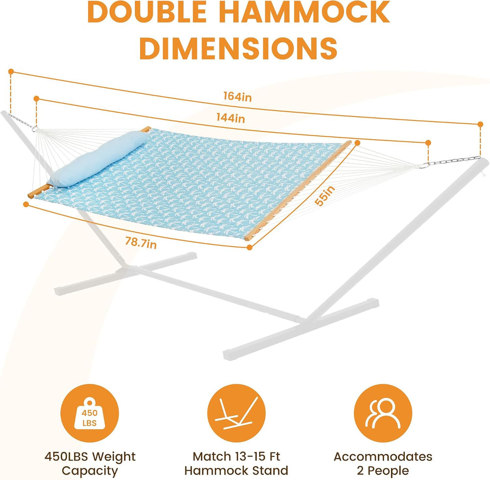 Lazy Daze 12FT Double Quilted Hammock for Outside with Pillow, Coastal Blue