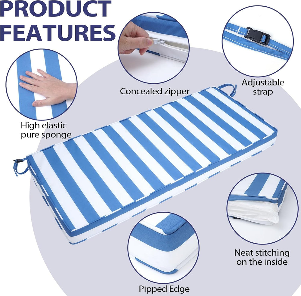 Mrsenloi Outdoor Bench Cushion, 48 x 16 x 3 in, Blue&White, 28D Foam
