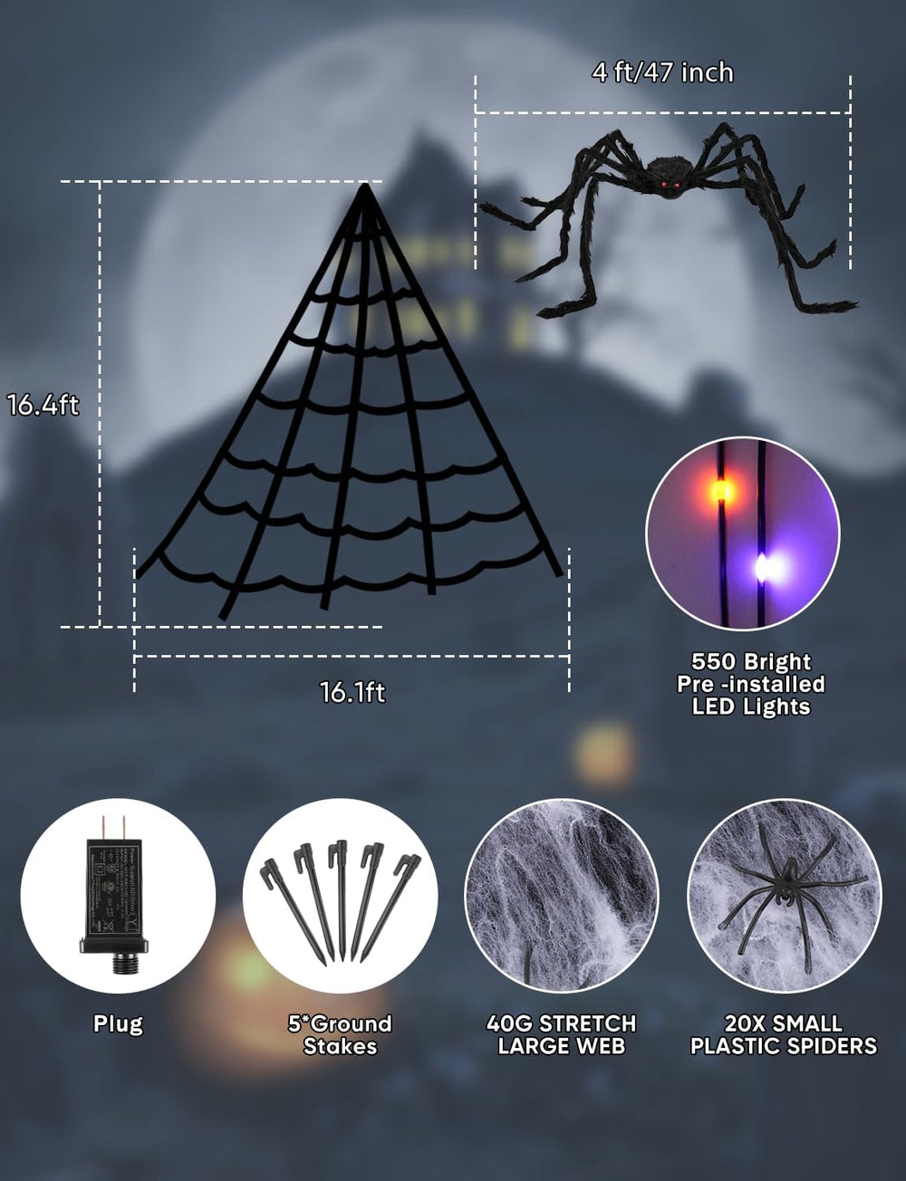 Spider Webs Halloween Decorations Lights - 550 LEDs Outdoor Giant Halloween D...