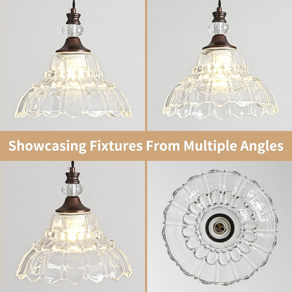 1 Piece Vintage Chandelier in Oil Rubbed Bronze Finish with Flower-Shaped Gla...