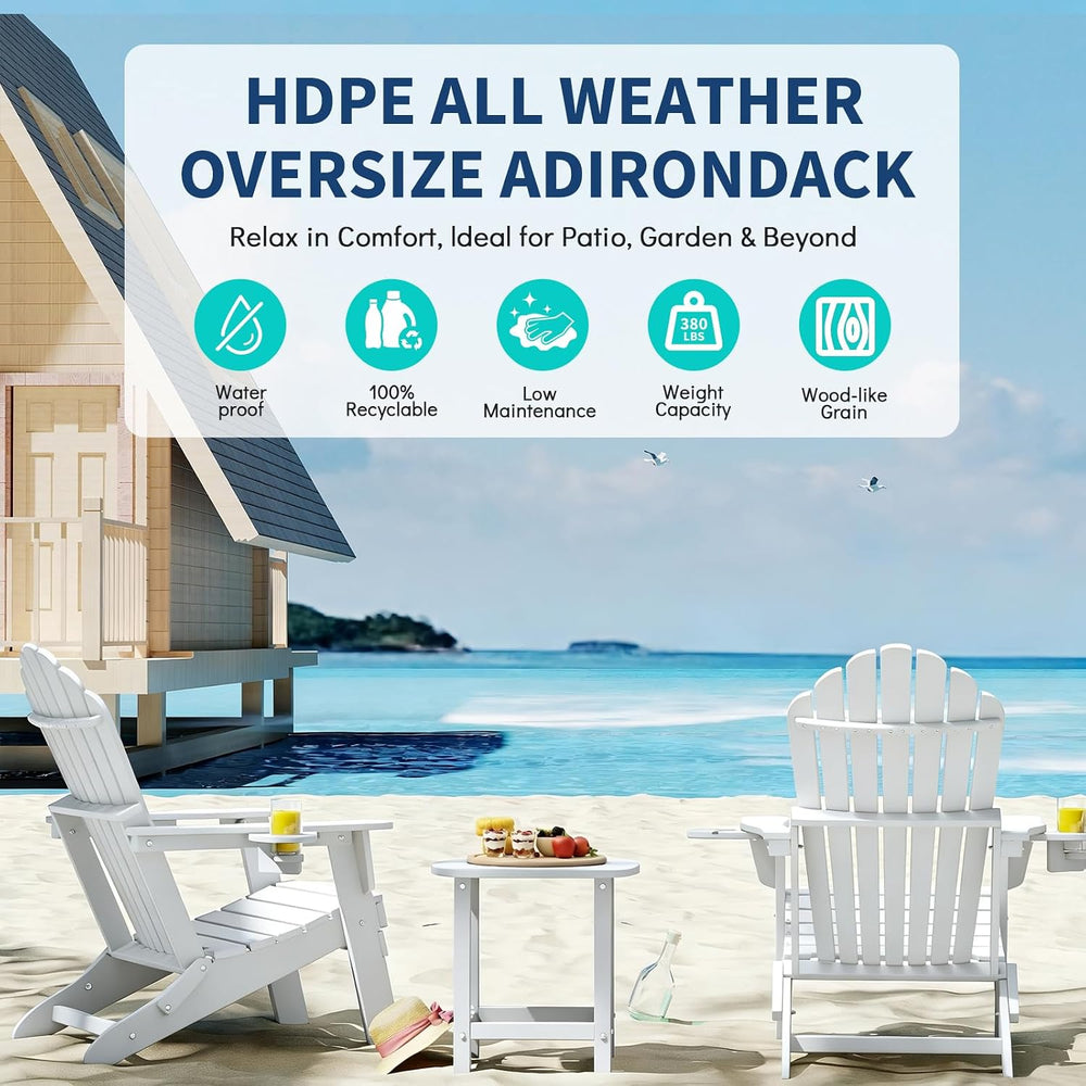Plawdlik Oversized Folding Adirondack Chair, HDPE All-Weather Patio Chair wit...