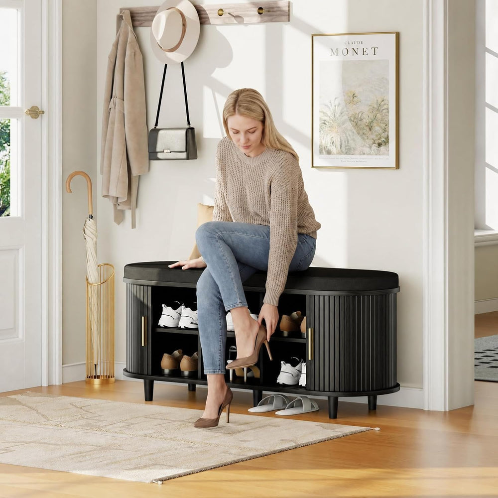 DHH 2-Tier Storage Bench,Wide Shoe Bench with Thickened Padded Seat Cushion, ...