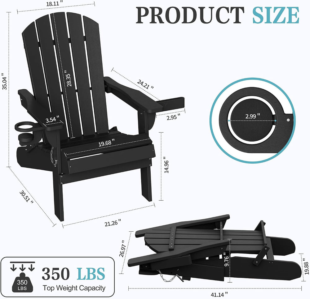 Shintenchi Folding Adirondack Chairs Set of 2,HDPE All-Weather Patio Chairs w...