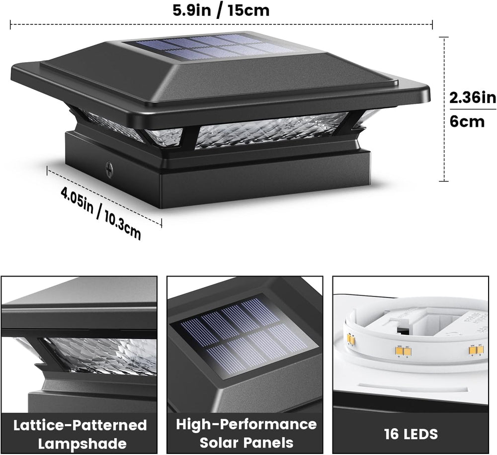 SIEDiNLAR 4x4 Solar Post Cap Lights Outdoor 16 LEDs 2 Modes, 6 Pack, Black