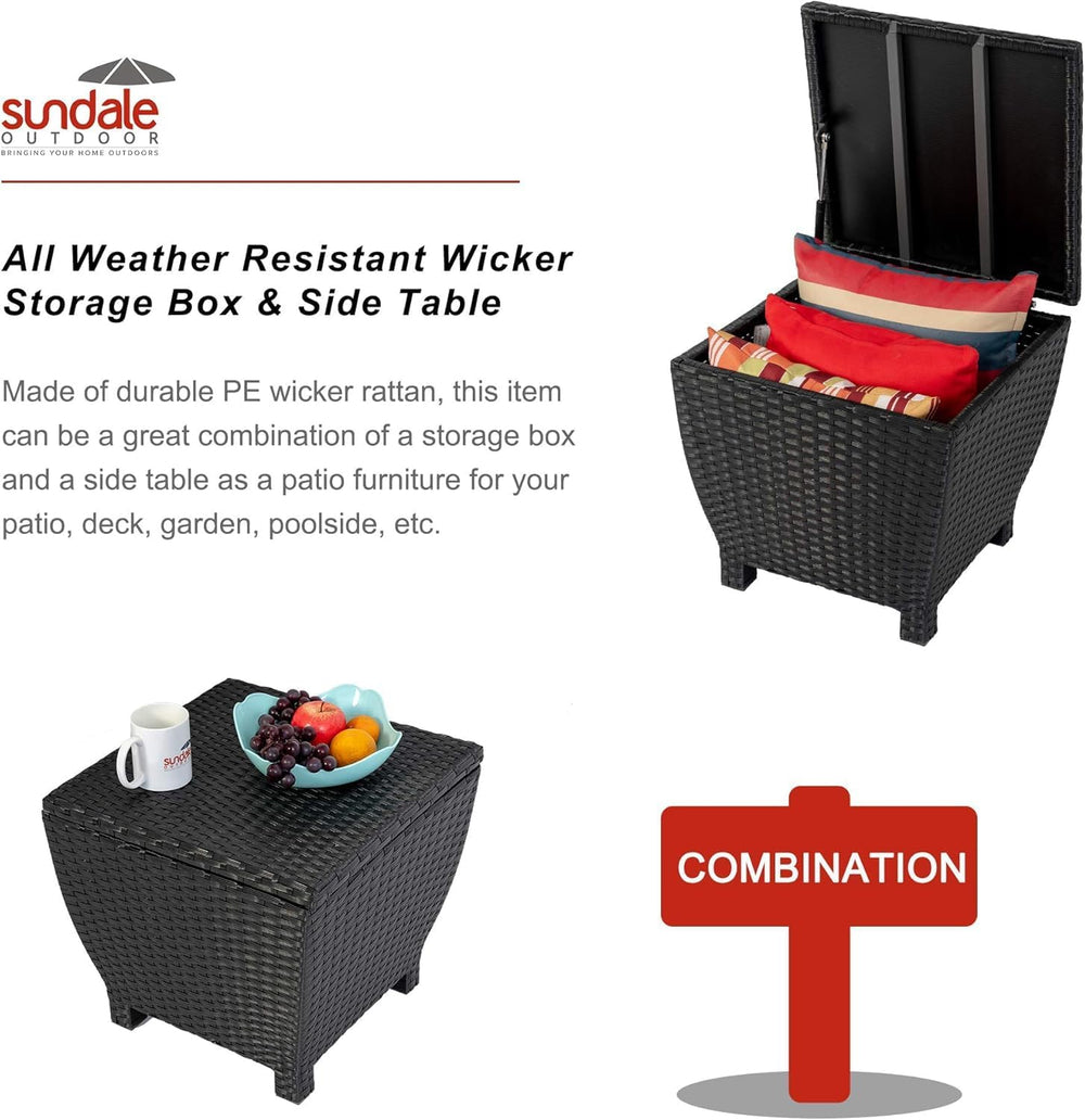 Sundale Black Wicker Storage Box, 13 Gallon Outdoor Deck Bin with Lid