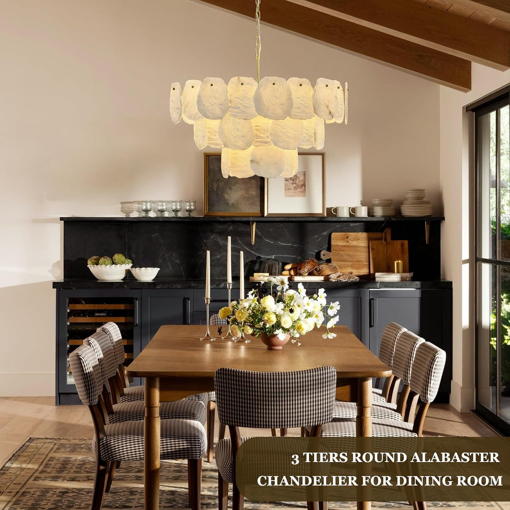 32″ Alabaster Chandelier, 16-Light Marble Round Chandelier, Modern Dining Roo...