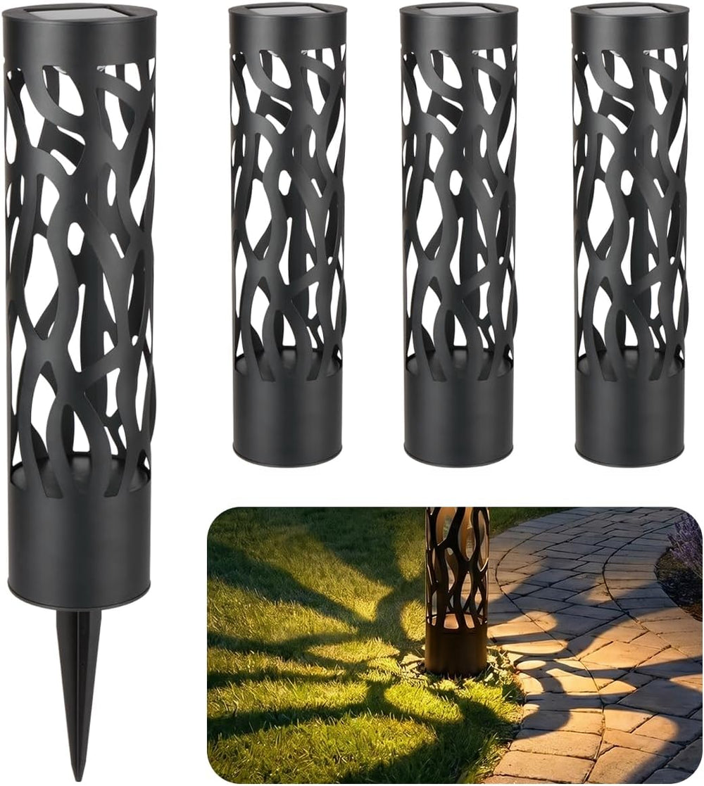 Home Zone Living Secure Solar Bollard Pathway Lights, 4-Pack, Black, 4"x...