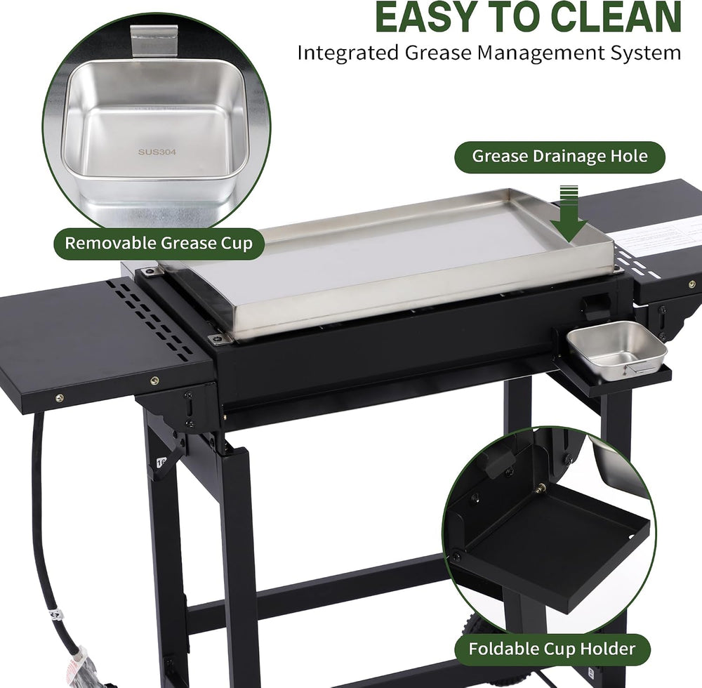 4-Burner Flat Top Grill with Folding Side Tables, 40,000 BTU