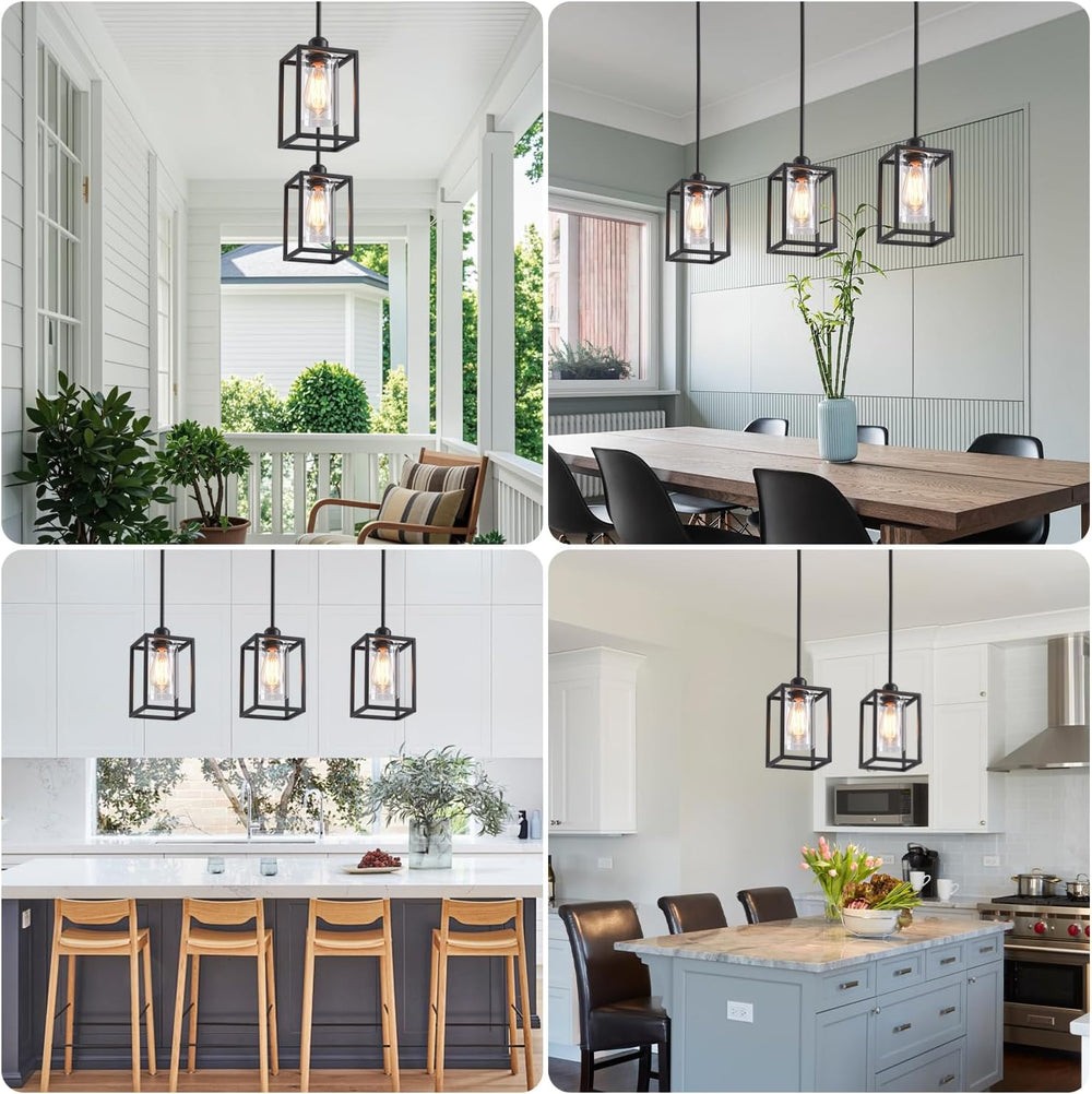 3 Pack Stem Rod Black Pendant Lights for Kitchen Island Industrial Lantern Pe...