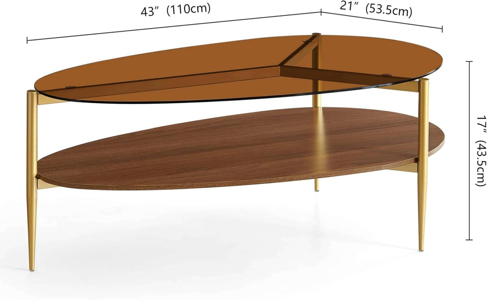 LumFurn Oval Glass Coffee Table, Mid-Century Modern Design, L43 x W21 x H17 i...