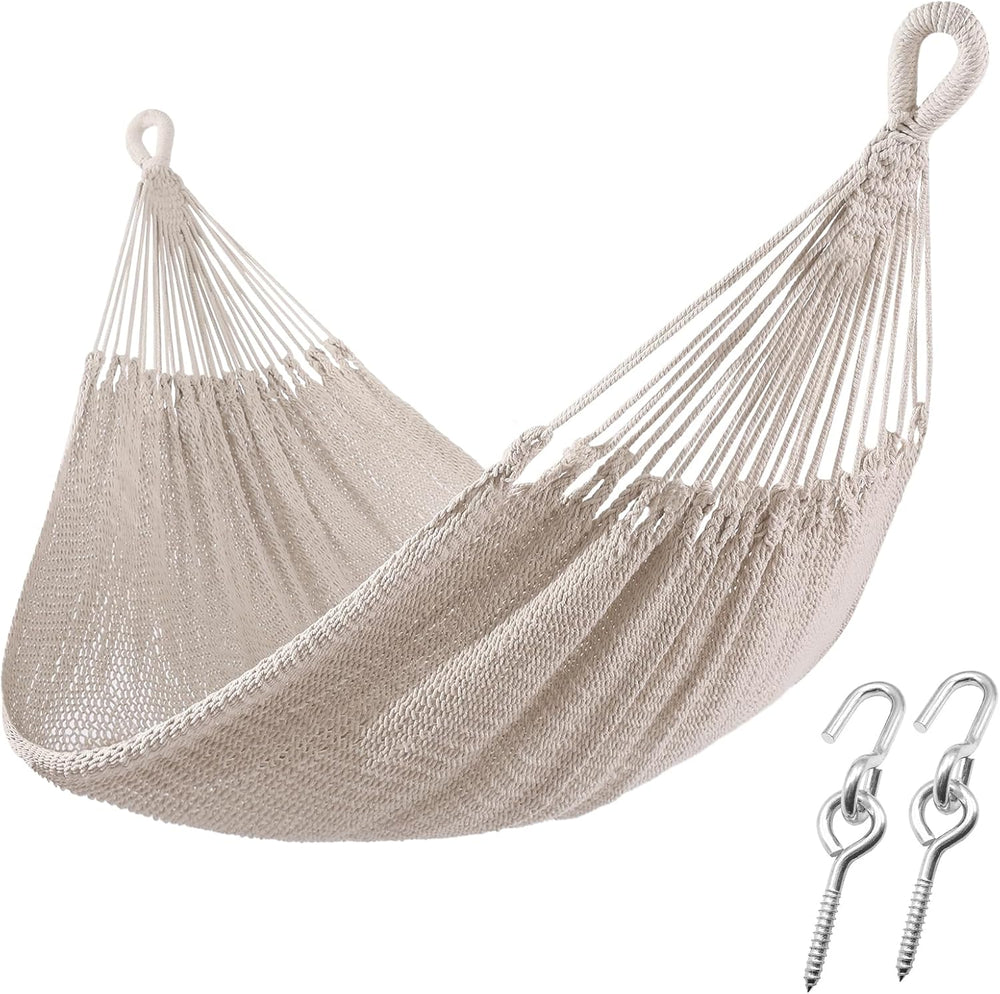 ZEAN Handwoven Hammock by Thick Cotton Rope XXL Two Person Hammock for Outsid...