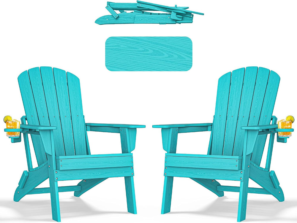 nevilywood Folding Adirondack Chairs Set of 2, HDPE Cup Holders, Aruba