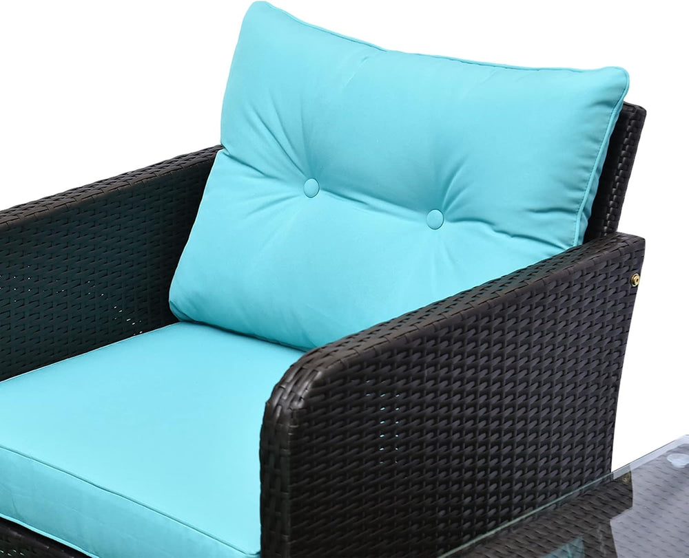Outsunny 5 Pieces Rattan Wicker Lounge Chair 2 Ottomans Brown/Blue