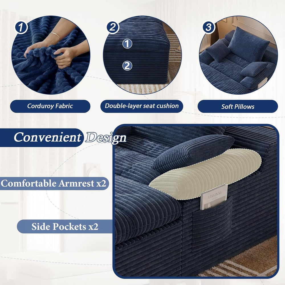 65" Chaise Lounge Chair Indoor, Oversized Boneless Chaise Lounge | No As...