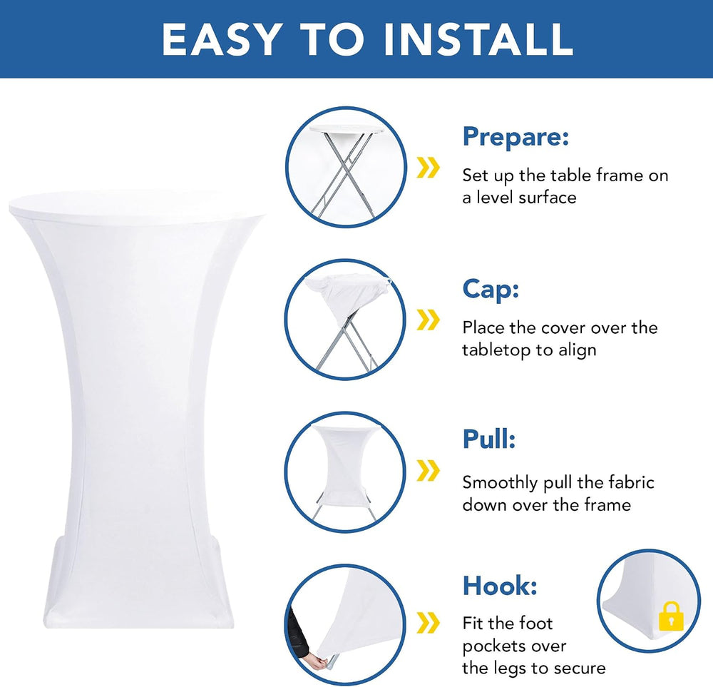 Cocktail Table Covers-White Spandex Round High Top Table Cloths Party