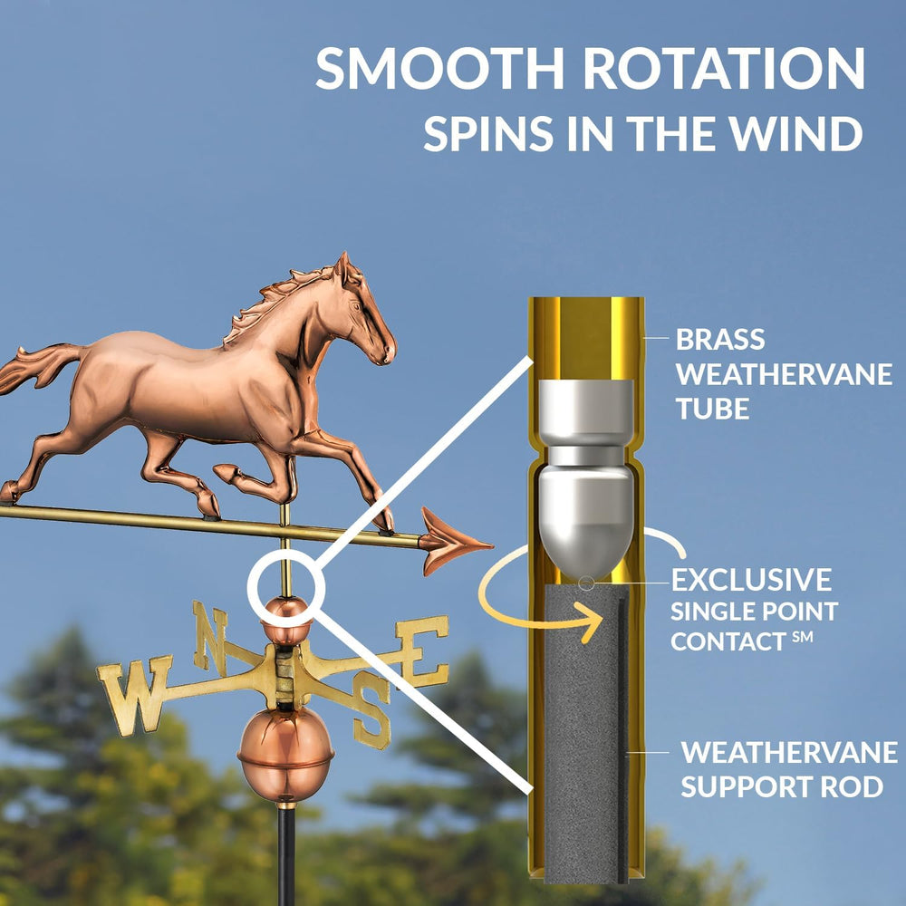 Good Directions Polished Copper Trotting Horse Weathervane – Decorative Rooft...