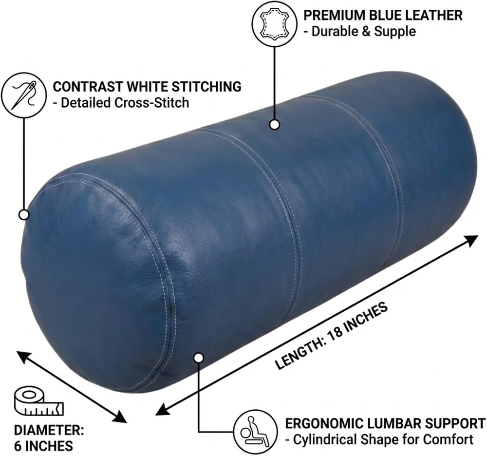 Genuine Leather Bolster Cylinder Pillow Cover Case for Lumbar Throw Couch Pil...