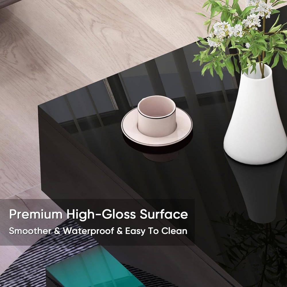 Verano Garden Modern High Gloss LED Coffee Table, 2-Tier Center Table