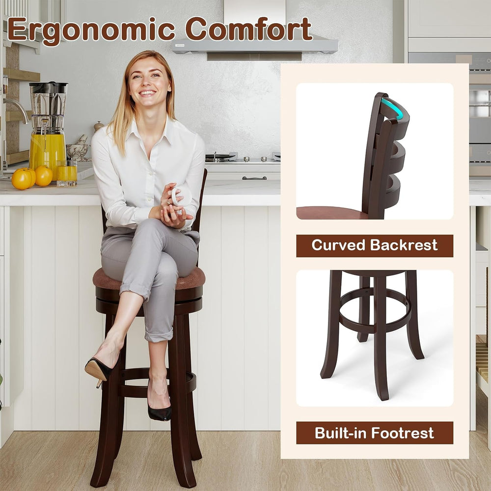 GIANTEX Swivel Bar Stools Set of 2, 30" Upholstered Counter Height Bar C...