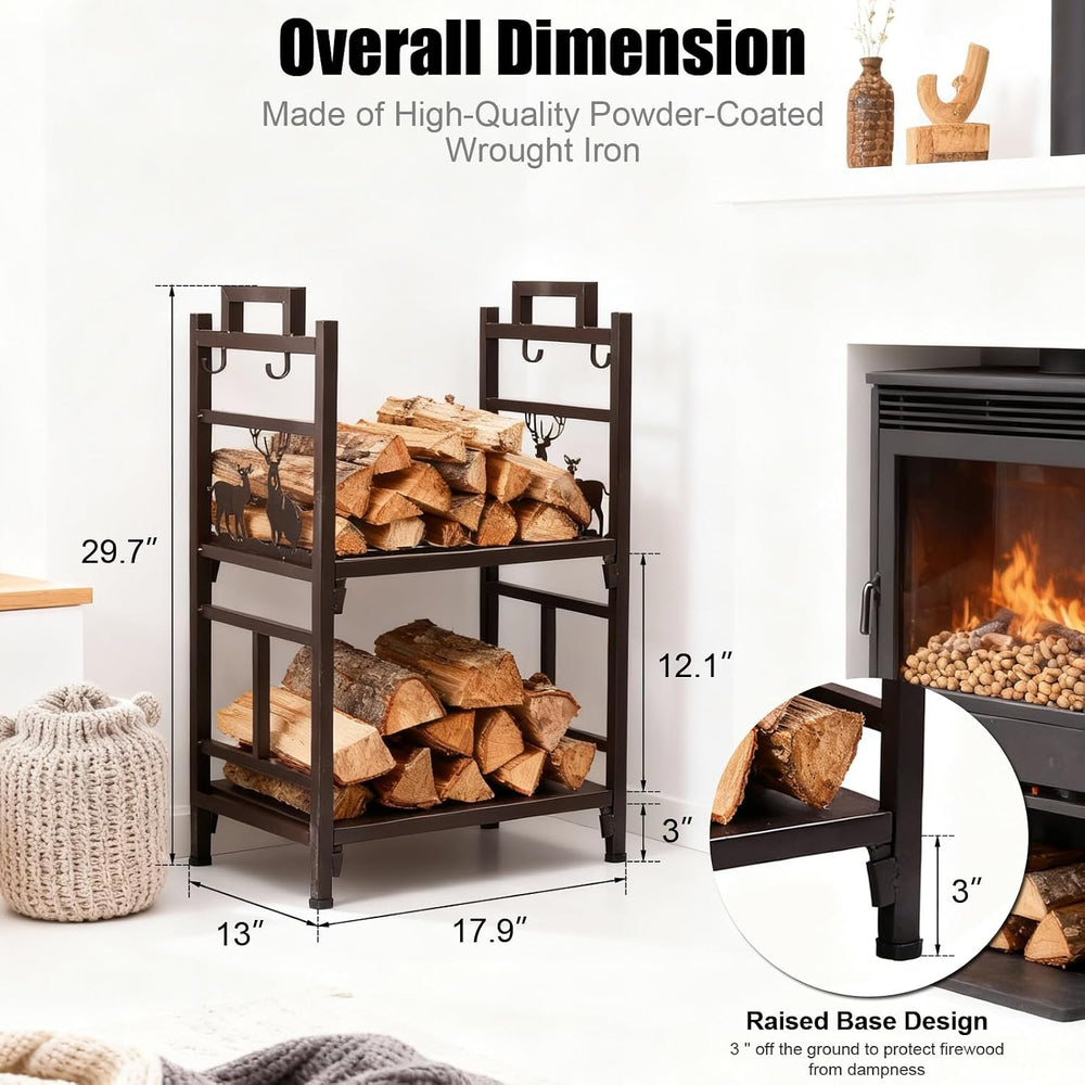 Outvita 2 Tier Firewood Log Rack, Iron Lumber Storage Holder, Wood Pile Stack...