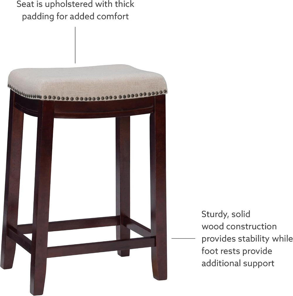 Linon Harper Beige & Dark Walnut 24" Counter Stool, Beige/Dark Walnu...
